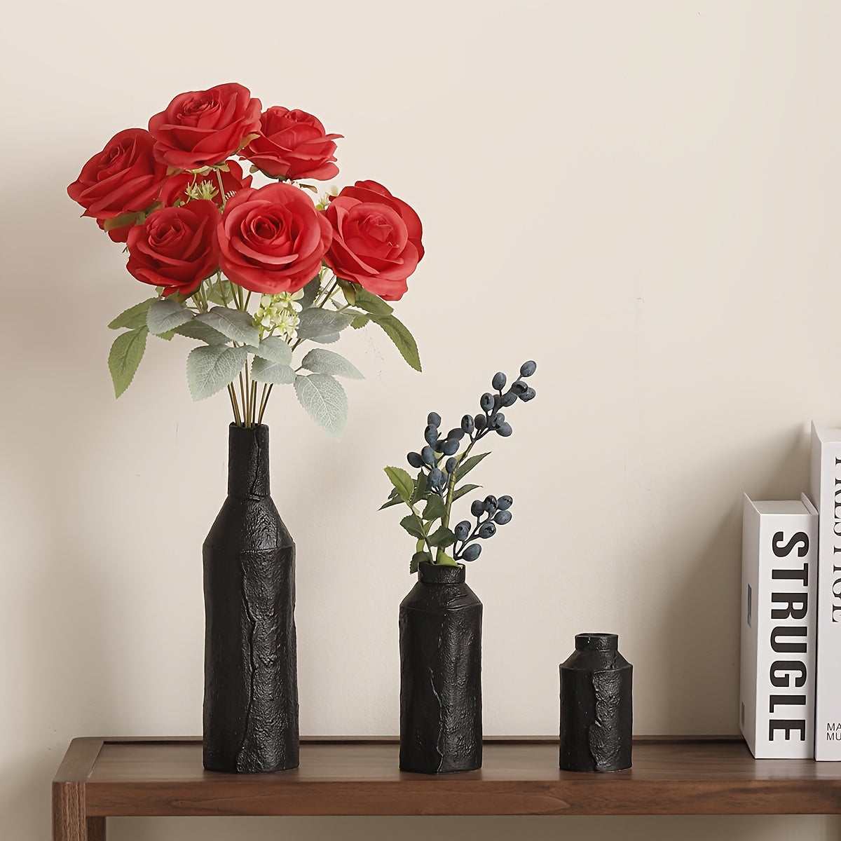 3 Creative Vases, Ceramic Ornaments, Living Room Flower Arrangements, Black and White Gray Vases with Pulp Texture, Japanese-style Vases