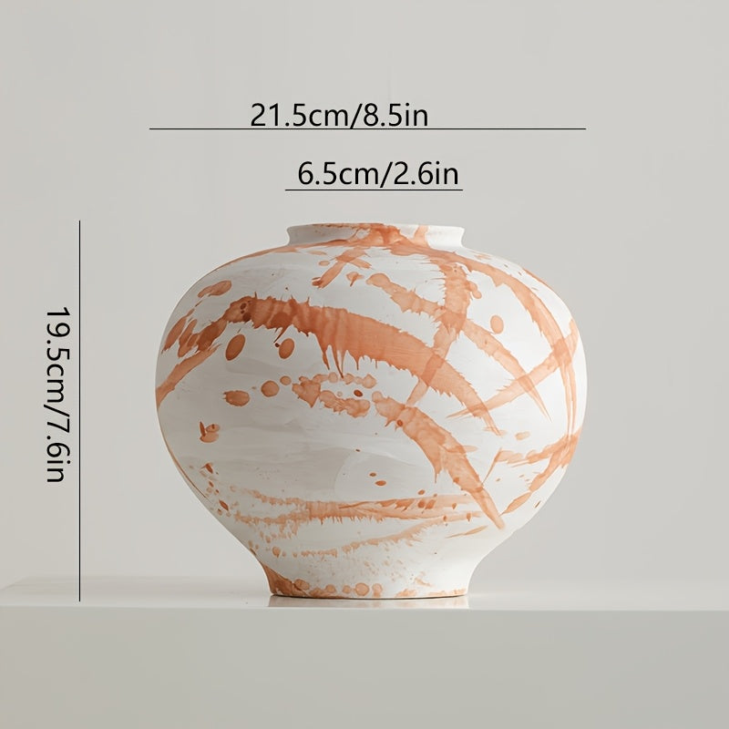 A Hand-Painted Wabi-Sabi Style | Vintage Ceramic Decorative Vase | for Living Room Console Table | a Ceramic Jar for Floral Arrangements | Suitable for Display in Living Rooms, Hallways, Bookshelves, Wine Cabinets, And TV Cabinets