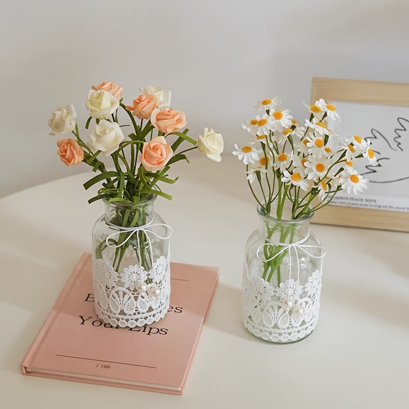 1pc Vintage Lace-Ring Detailed Clear Glass Bud Vase | Shatter-Resistant Compact Space-Saving Floral Holder for Guesthouse Windows, Bedside Tables, Wedding Table Scatters, Farmhouse Shelves & Cafe Countertop Displays