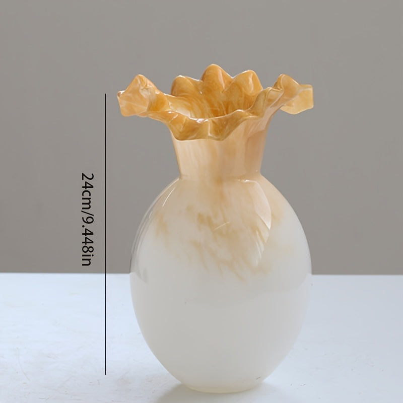 Elegant Gradient Yellow Glass Vase with Wave Mouth Design - Nordic French Style, Perfect for Living Room or Dining Table Decor, Adds a Touch of Sophistication to Any Space, Vases Home Deco