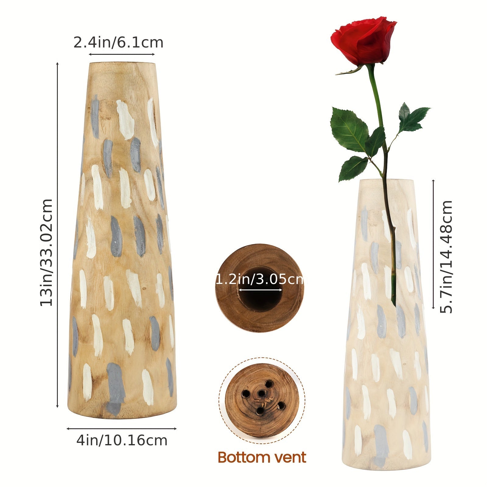 Natural Wooden Vases for Home Decor, Decorative Wood Flower Vase for Living Room, Bedroom, Home, Office Table, Nordic Style Artistic Flower Arrangement Holders