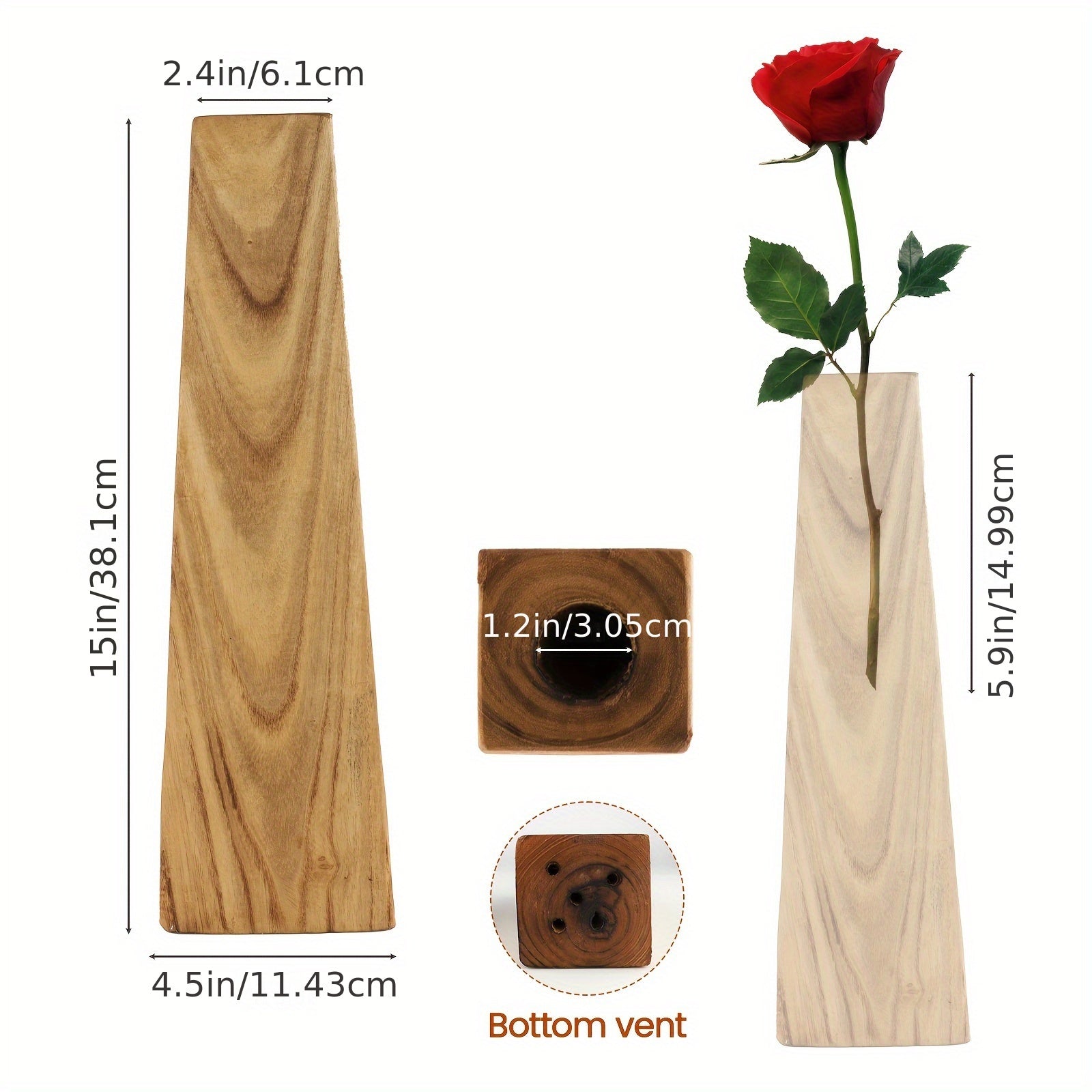 Natural Wooden Vases for Home Decor, Decorative Wood Flower Vase for Living Room, Bedroom, Home, Office Table, Nordic Style Artistic Flower Arrangement Holders