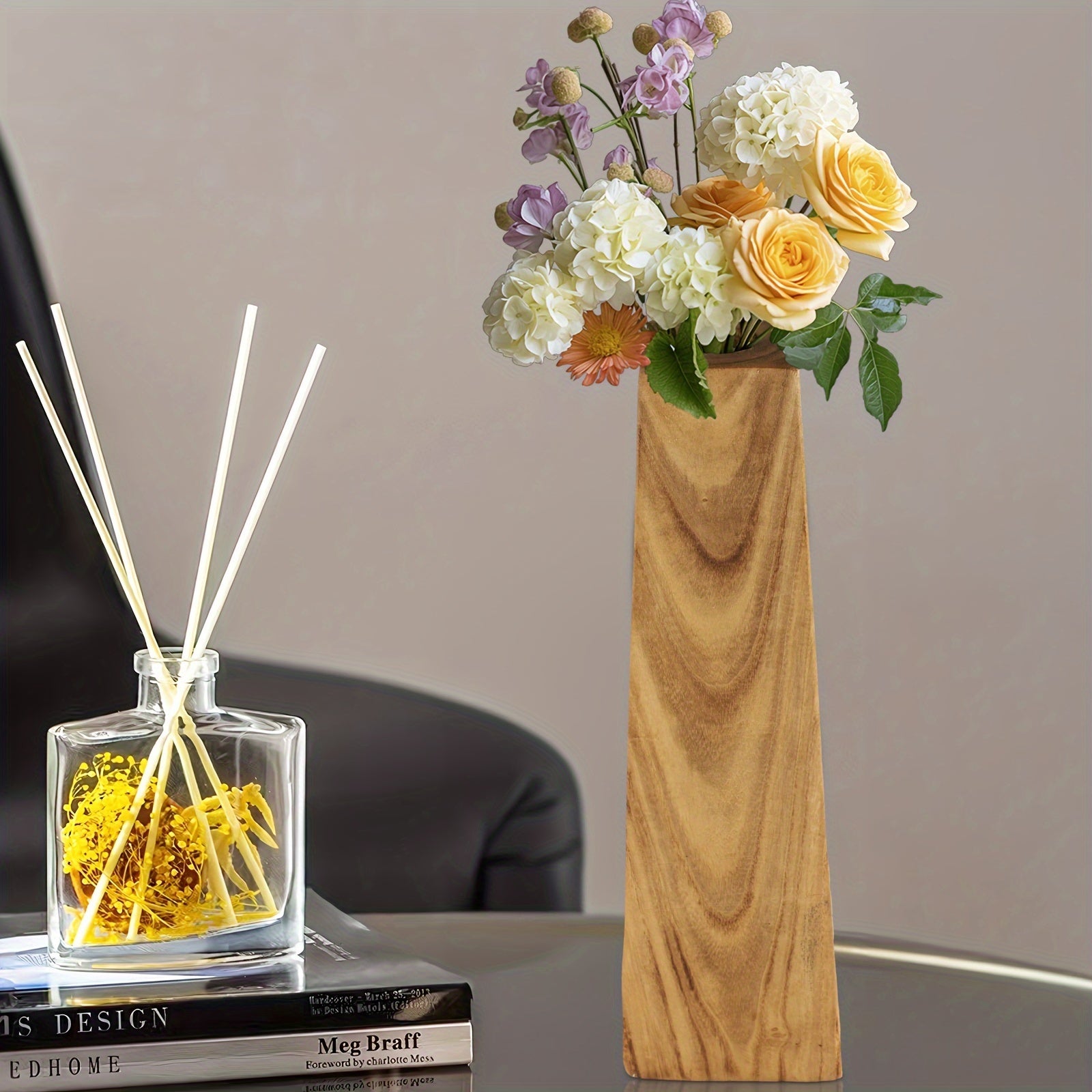 Natural Wooden Vases for Home Decor, Decorative Wood Flower Vase for Living Room, Bedroom, Home, Office Table, Nordic Style Artistic Flower Arrangement Holders