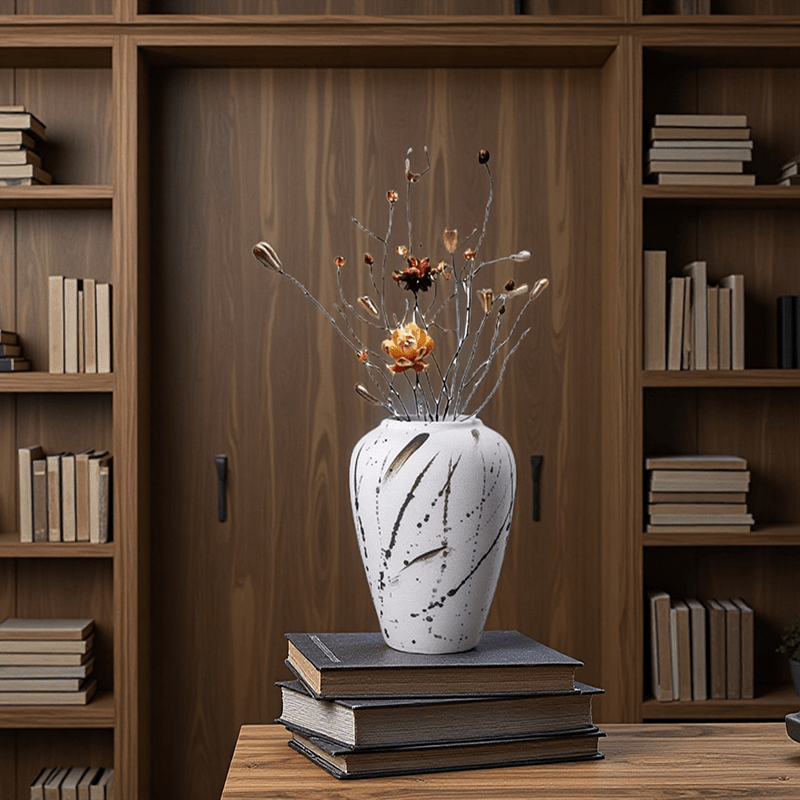 Modern Minimalist Textured Matte White Ceramic Vase - Elegant Home Decor for Fresh\u002FDried Flowers, Decor for Living Room, Bedroom & Office(Excluding bouquets)