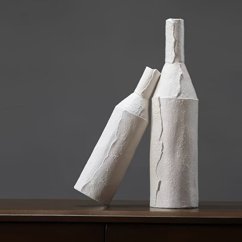 3 Creative Vases, Ceramic Ornaments, Living Room Flower Arrangements, Black and White Gray Vases with Pulp Texture, Japanese-style Vases