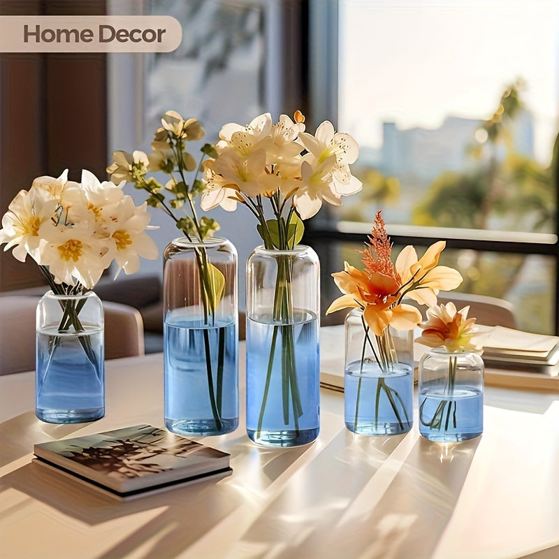12pcs Transparent Cylinder Vase Set | Windproof Candle Holder Set, Glass Bud Vases for Table Centerpiece Decoration, Modern Floating Candles for Wedding Table Decor, Classic Geometric Style