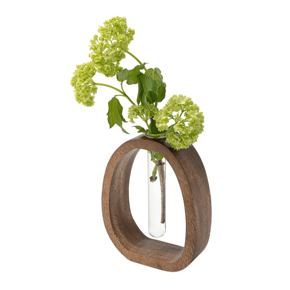 1pc Large Solid Wood (Cedar) Vase with Glass Test Tubes - Modern Base-Stem Vase Suitable for Hydroponic Plants, Aeroponic Systems, Air-Purifying Houseplants - Desk & Shelf Decor for Home Office, Durable Wood Frame Glass Tubes