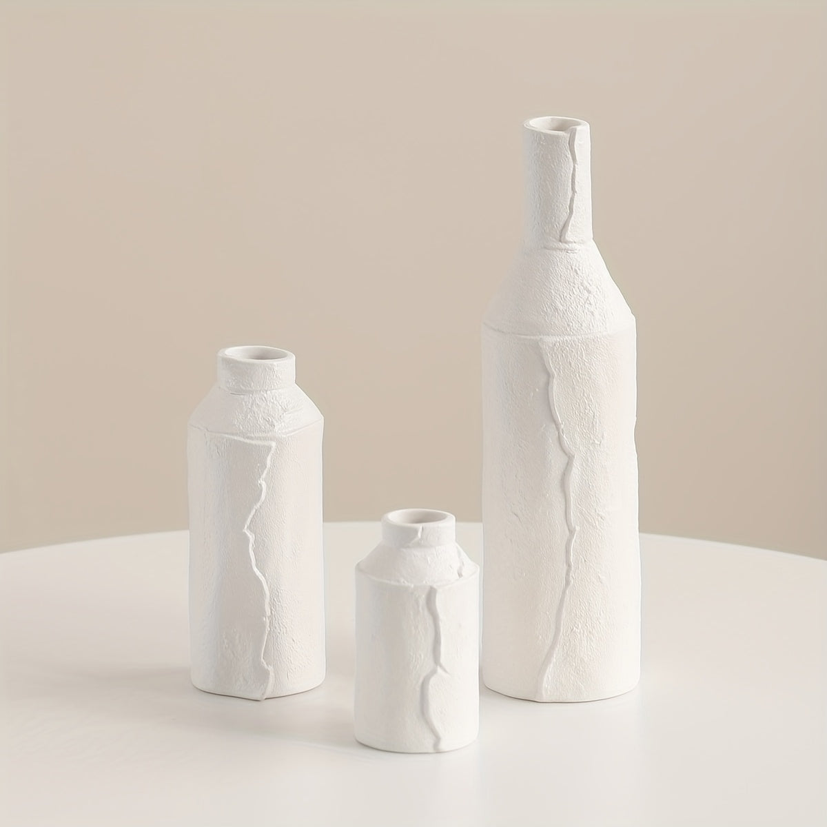 3 Creative Vases, Ceramic Ornaments, Living Room Flower Arrangements, Black and White Gray Vases with Pulp Texture, Japanese-style Vases