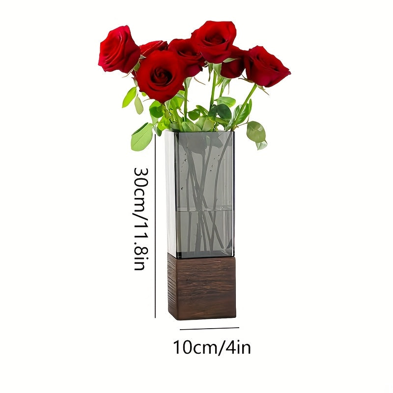 An Elegant Art Glass Vase with a Wooden Base - a High-Quality And Durable Decorative Accent | The Perfect Gift for Housewarming, Christmas, Birthdays, And Holidays | Suitable for Fresh\u002FDried Flowers, Living Room Tables, Dining Centerpieces