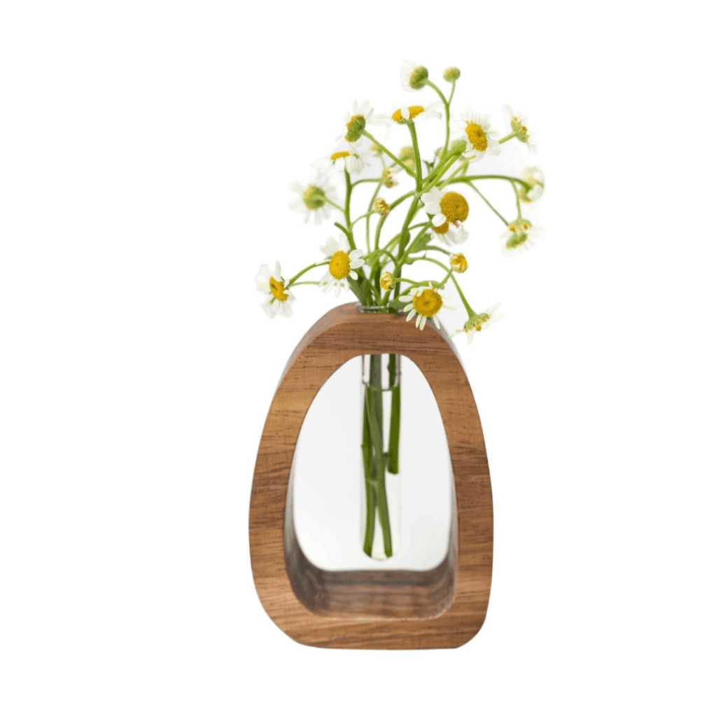 1pc Large Solid Wood (Cedar) Vase with Glass Test Tubes - Modern Base-Stem Vase Suitable for Hydroponic Plants, Aeroponic Systems, Air-Purifying Houseplants - Desk & Shelf Decor for Home Office, Durable Wood Frame Glass Tubes