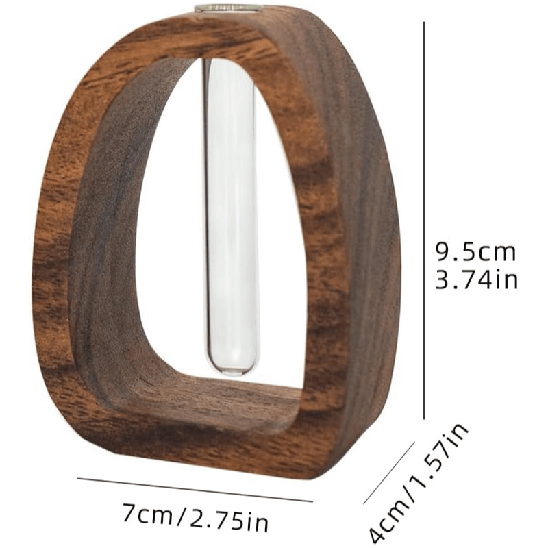 1pc Large Solid Wood (Cedar) Vase with Glass Test Tubes - Modern Base-Stem Vase Suitable for Hydroponic Plants, Aeroponic Systems, Air-Purifying Houseplants - Desk & Shelf Decor for Home Office, Durable Wood Frame Glass Tubes