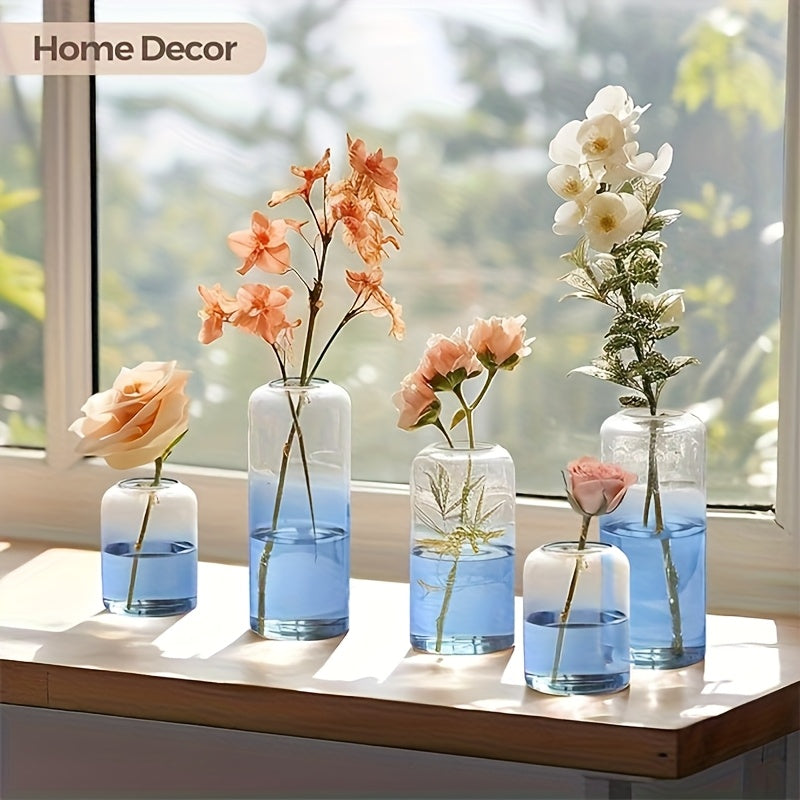 12pcs Transparent Cylinder Vase Set | Windproof Candle Holder Set, Glass Bud Vases for Table Centerpiece Decoration, Modern Floating Candles for Wedding Table Decor, Classic Geometric Style
